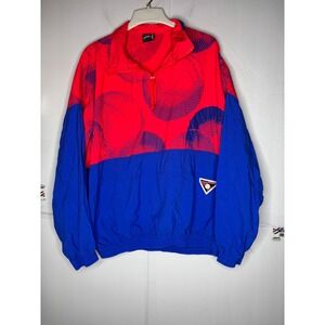 Vintage Line Shots Mens XL Windbreaker Red Blue 90s Quarter Zip Made in USA